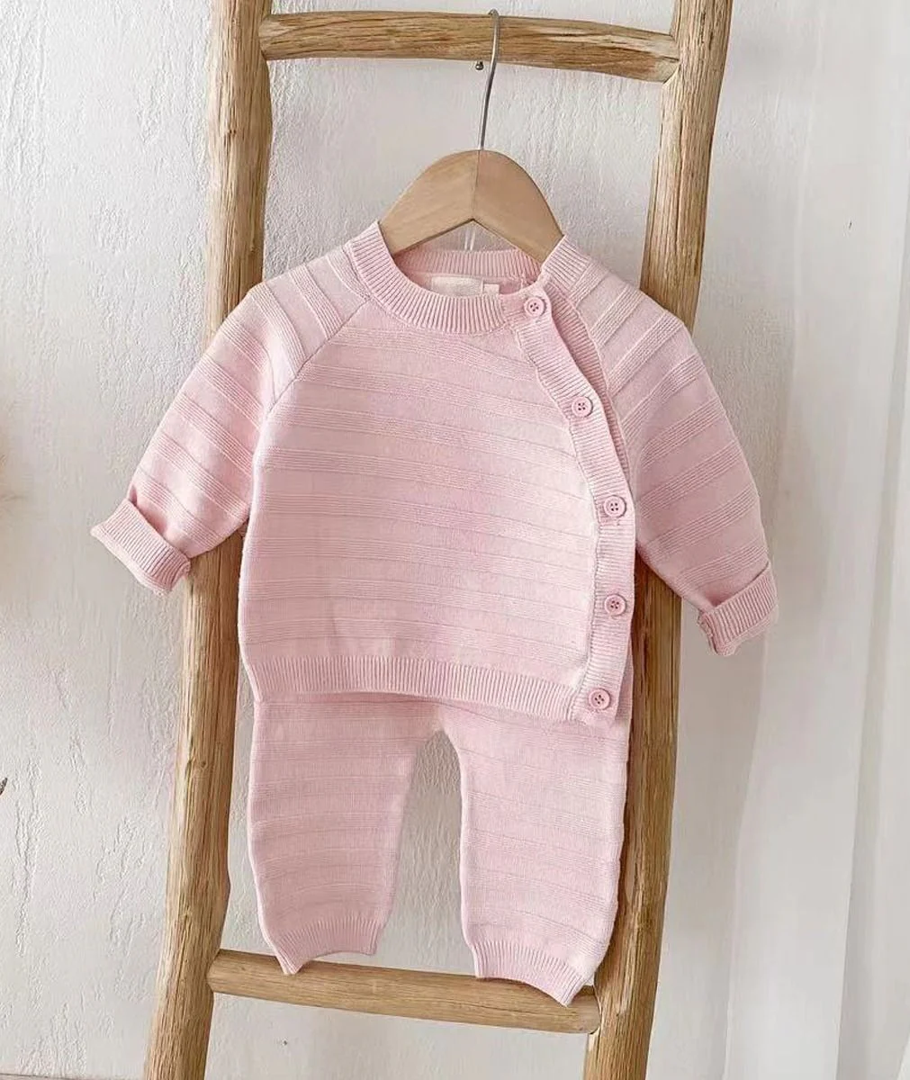 Baby Girls Striped Knit Jumper & Leggings Set - 2422 - Pink - Image 2