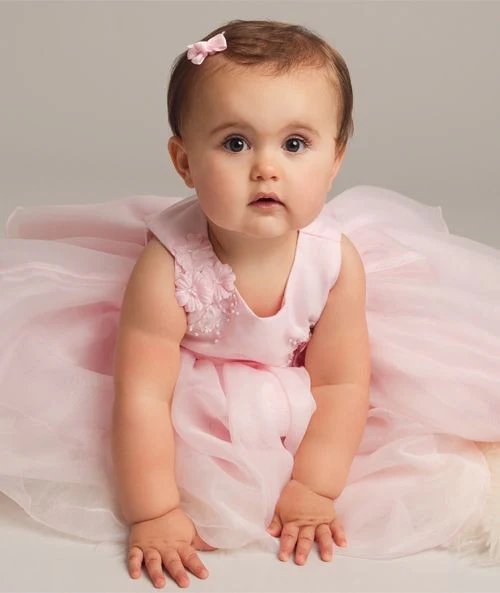 Baby Girls Tulle Dress With Floral Applique - ELISE - Pink - Image 3