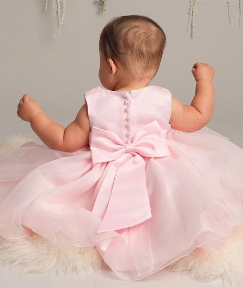 Baby Girls Tulle Dress With Floral Applique - ELISE - Pink - Image 4
