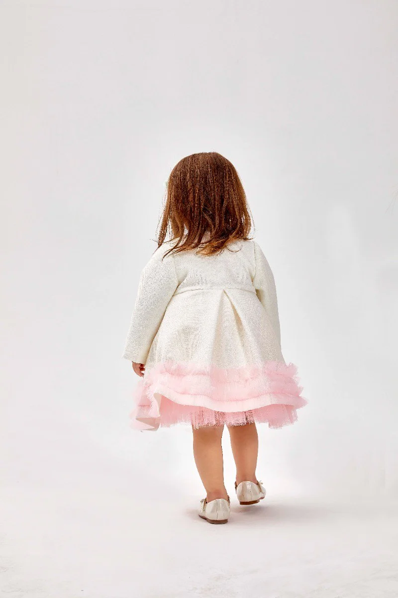 Baby Girl's Knit Tutu Tulle Midi Dress & Coat Set - Ivory -Pink - Image 3
