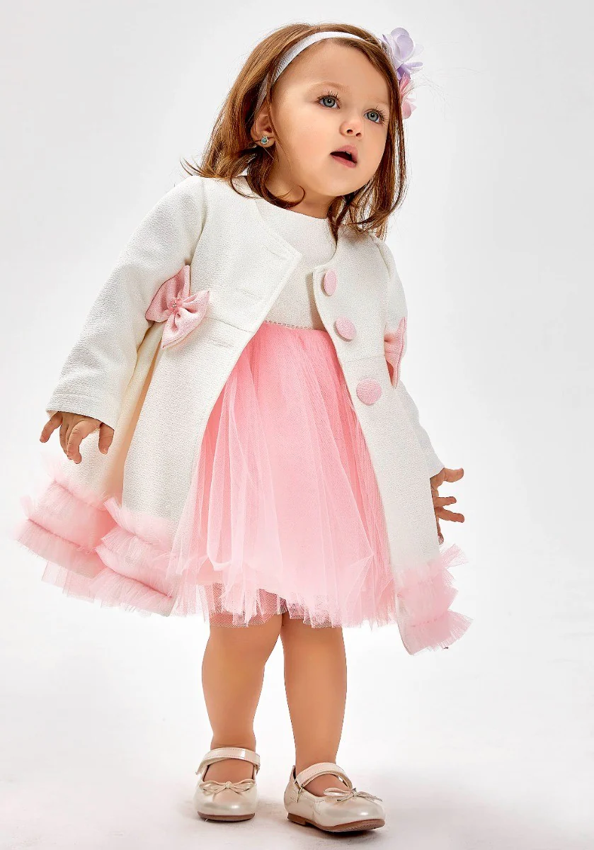 Baby Girl's Knit Tutu Tulle Midi Dress & Coat Set - Ivory -Pink - Image 4