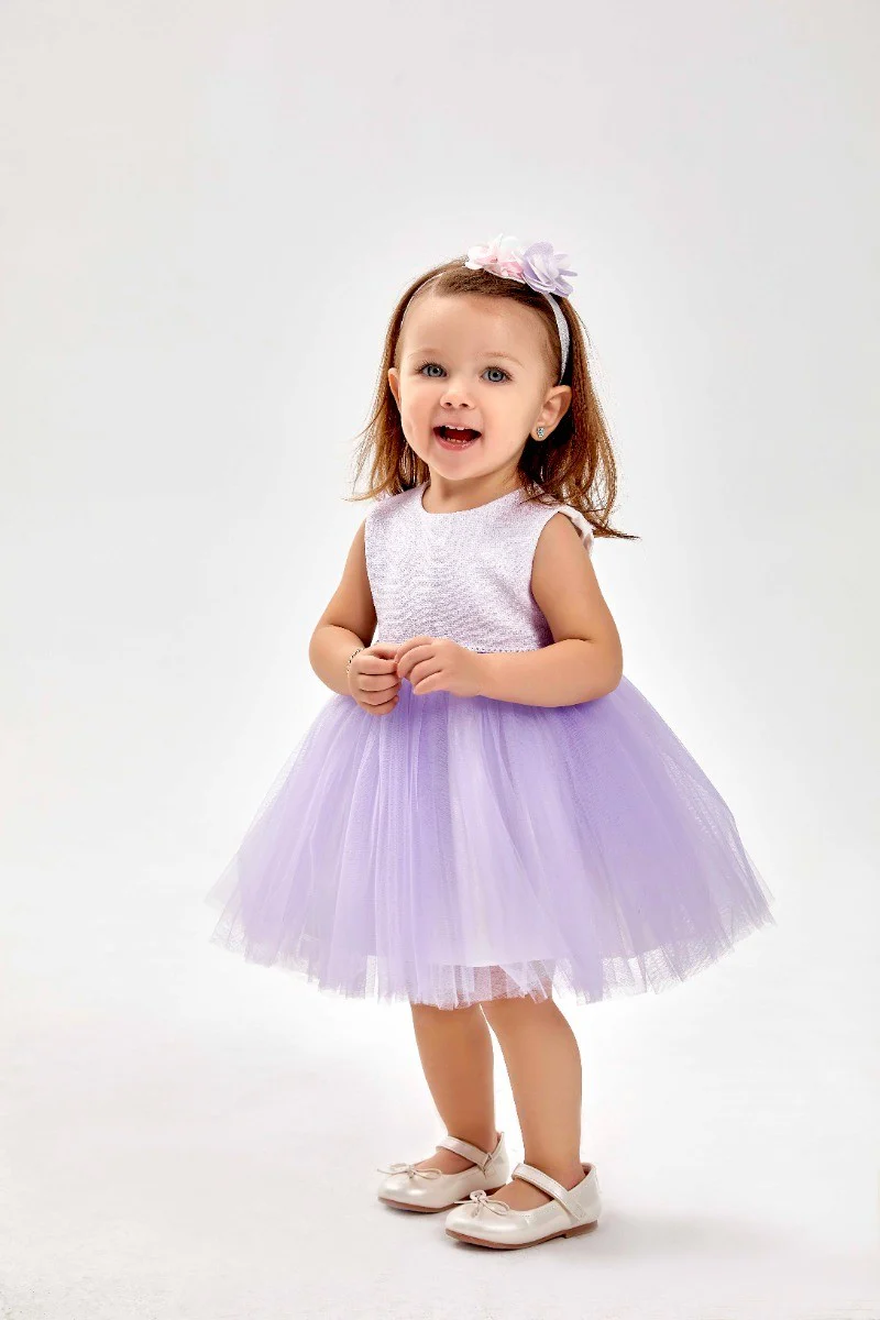 Baby Girl's Knit Tutu Tulle Midi Dress & Coat Set - Ivory - Purple - Image 4
