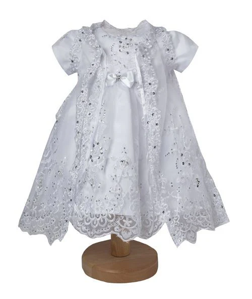 Baby Girls White Sequined Christening Dress Set - L528 - White - Image 3