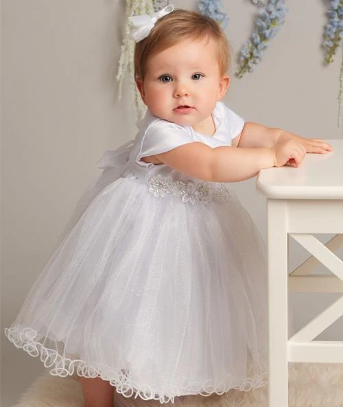 Baby Girls White Sparkling Christening Dress Set - L321 - White - Image 5