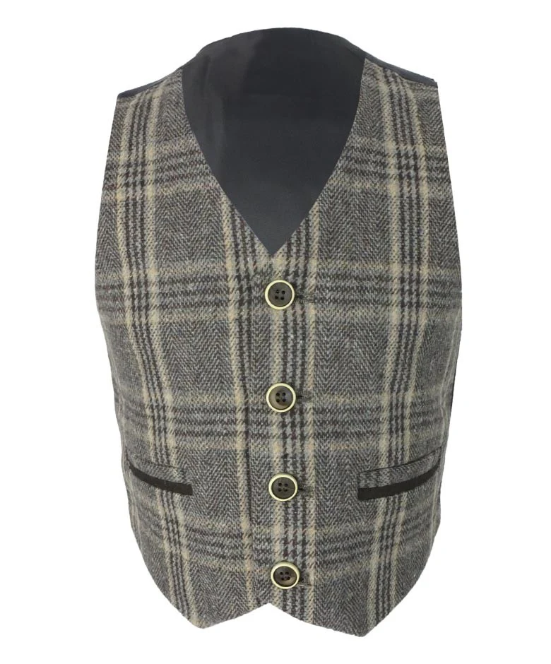 Boys Herringbone Tweed Check Suit with Elbow Patches - LUCAS - Brown - Image 7