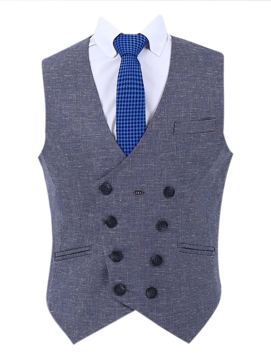 Boys' Retro Check Slim Fit Formal Suit - Grey - Image 5