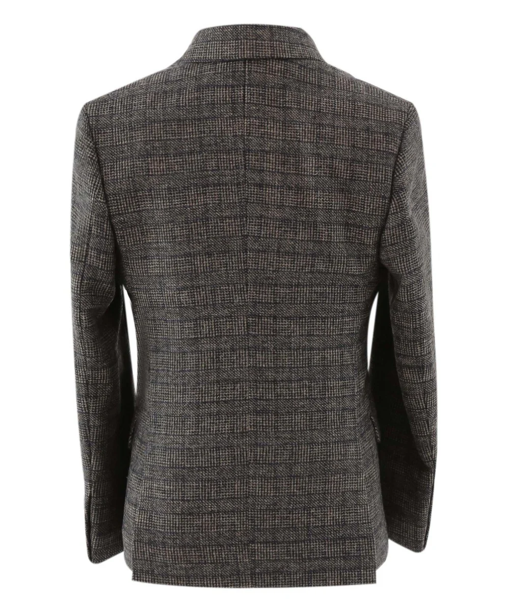 Boys Tweed Herringbone Blazer and Waistcoat Suit Set - Dark Brown - Image 4
