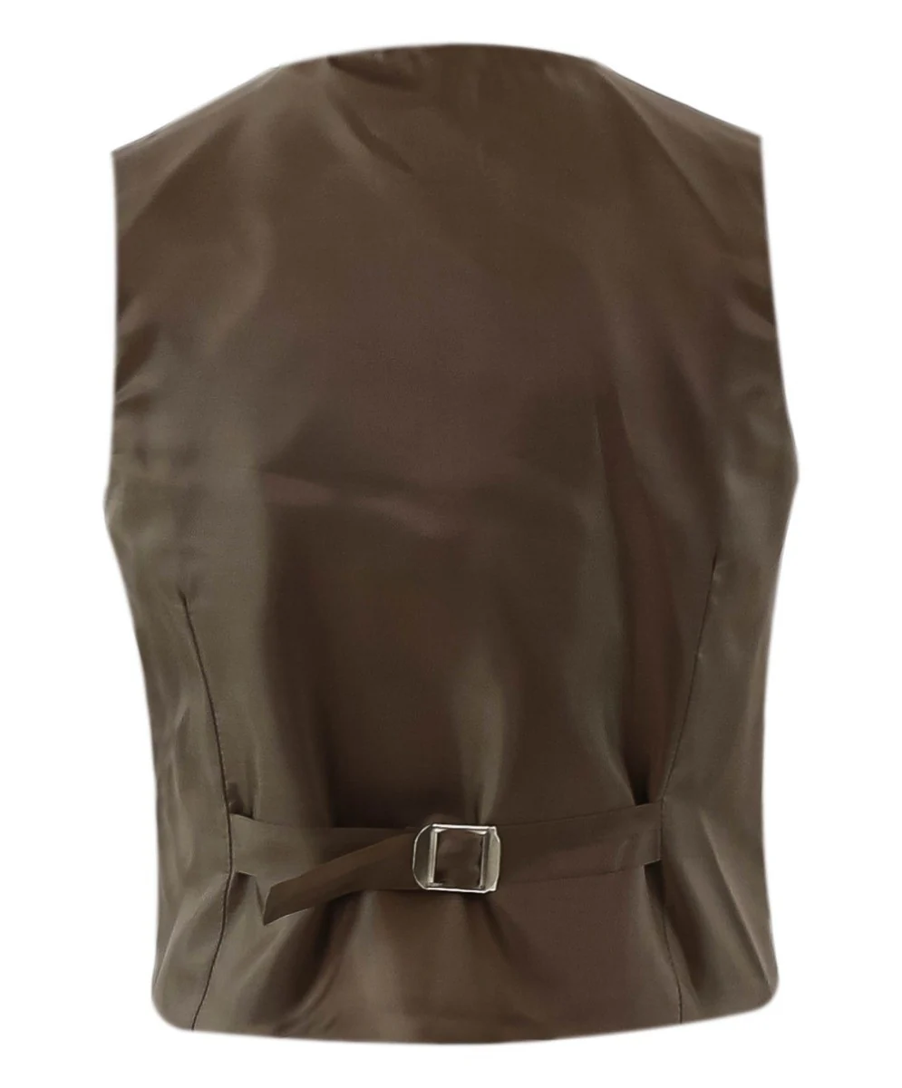 Boys Tweed Herringbone Blazer and Waistcoat Suit Set - Dark Brown - Image 7