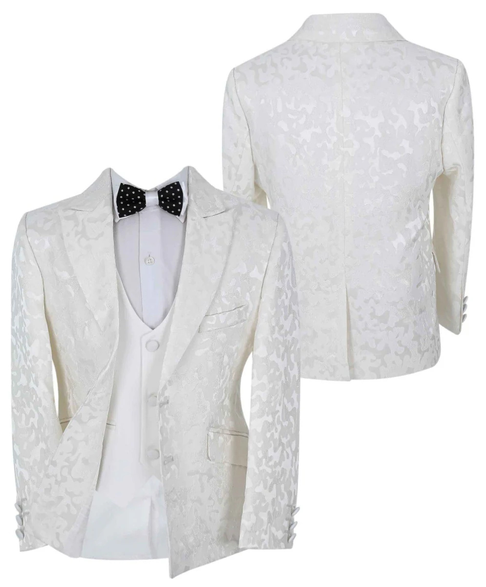 Boys Communion Patterned Slim Fit Suit - CHRISTOPHORUS - Ivory - Image 6