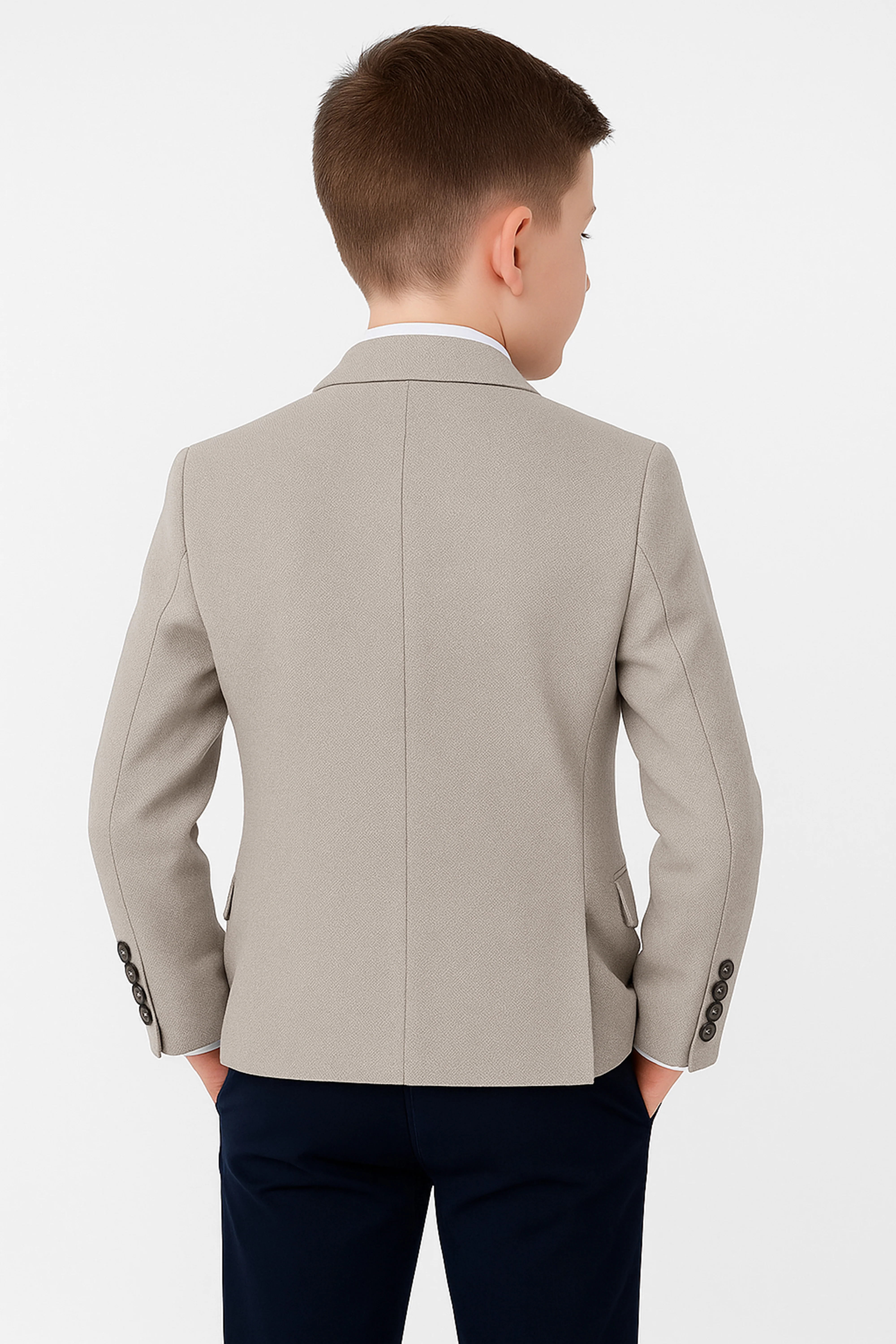 Boys Cotton Slim Fit Blazer and Waistcoat Set - Frank - Beige - Image 2