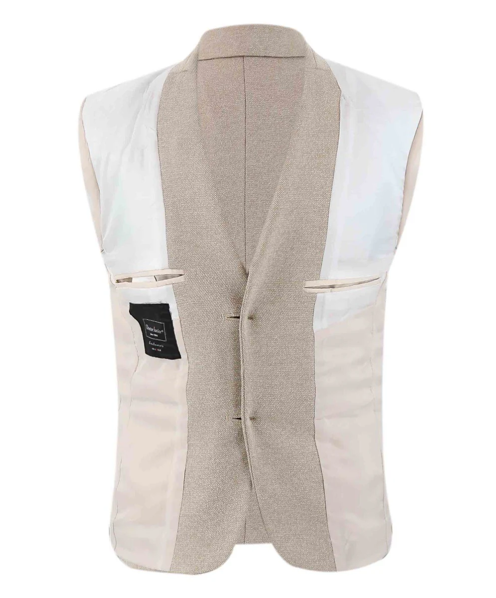 Boys Cotton Slim Fit Blazer and Waistcoat Set - Frank - Beige - Image 6