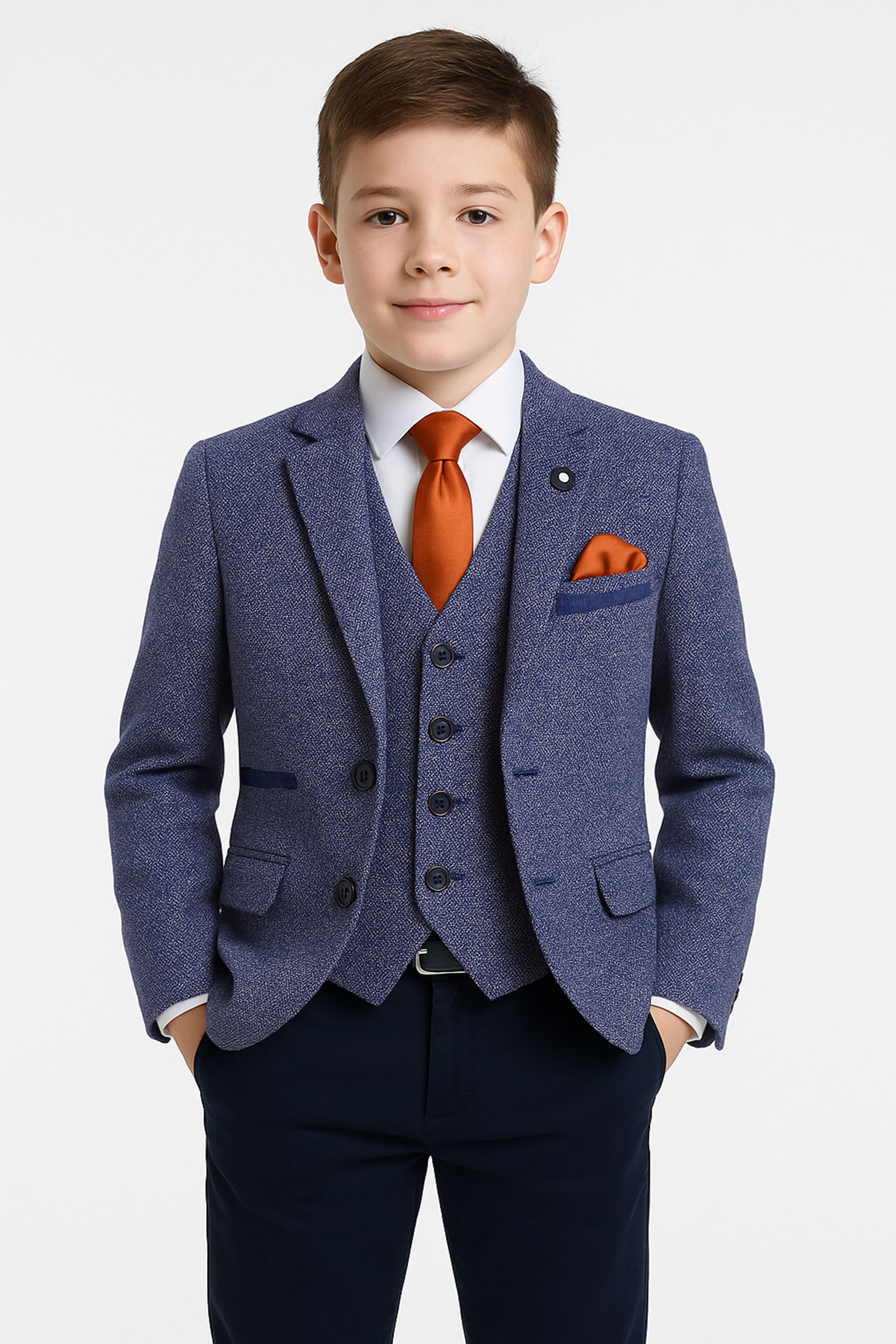 Boys Cotton Slim Fit Blazer and Waistcoat Set - Frank - Dark Blue