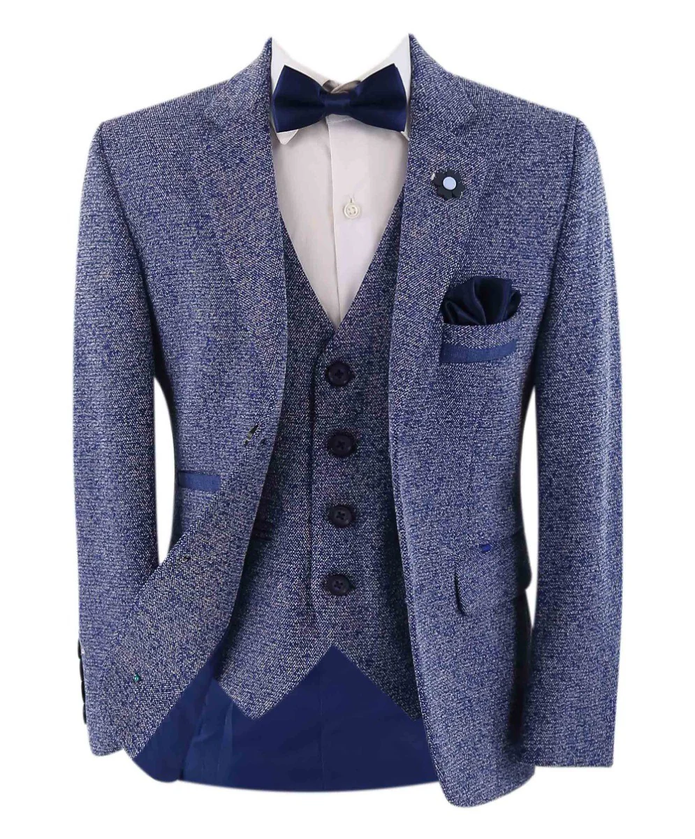 Boys Cotton Slim Fit Blazer and Waistcoat Set - Frank - Dark Blue - Image 3