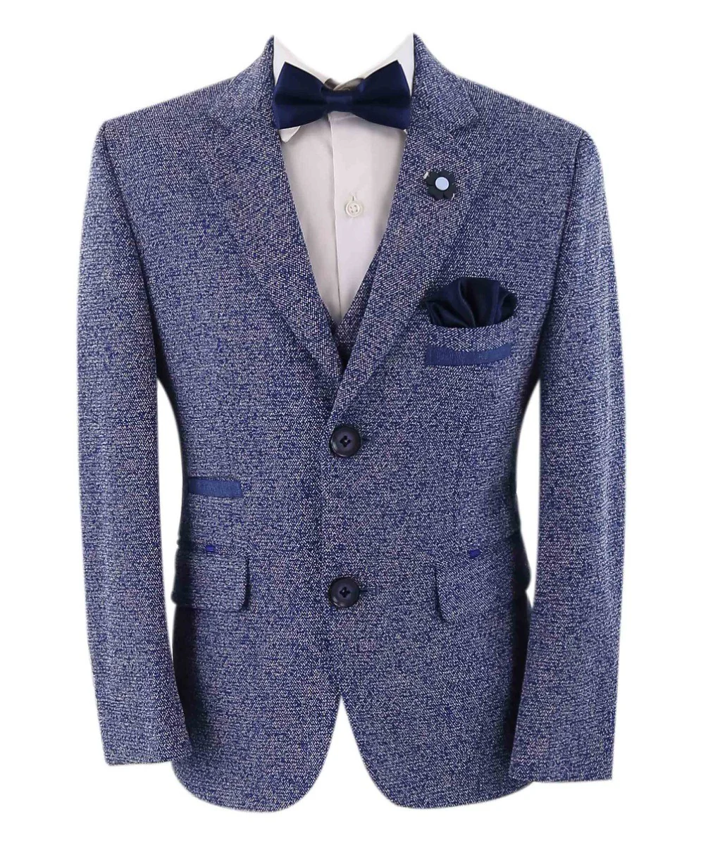 Boys Cotton Slim Fit Blazer and Waistcoat Set - Frank - Dark Blue - Image 4