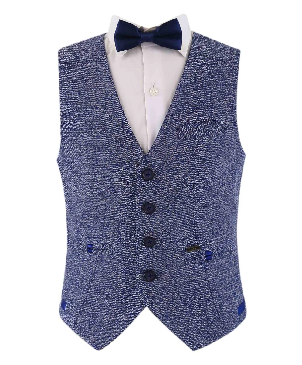 Boys Cotton Slim Fit Blazer and Waistcoat Set - Frank - Dark Blue - Image 5