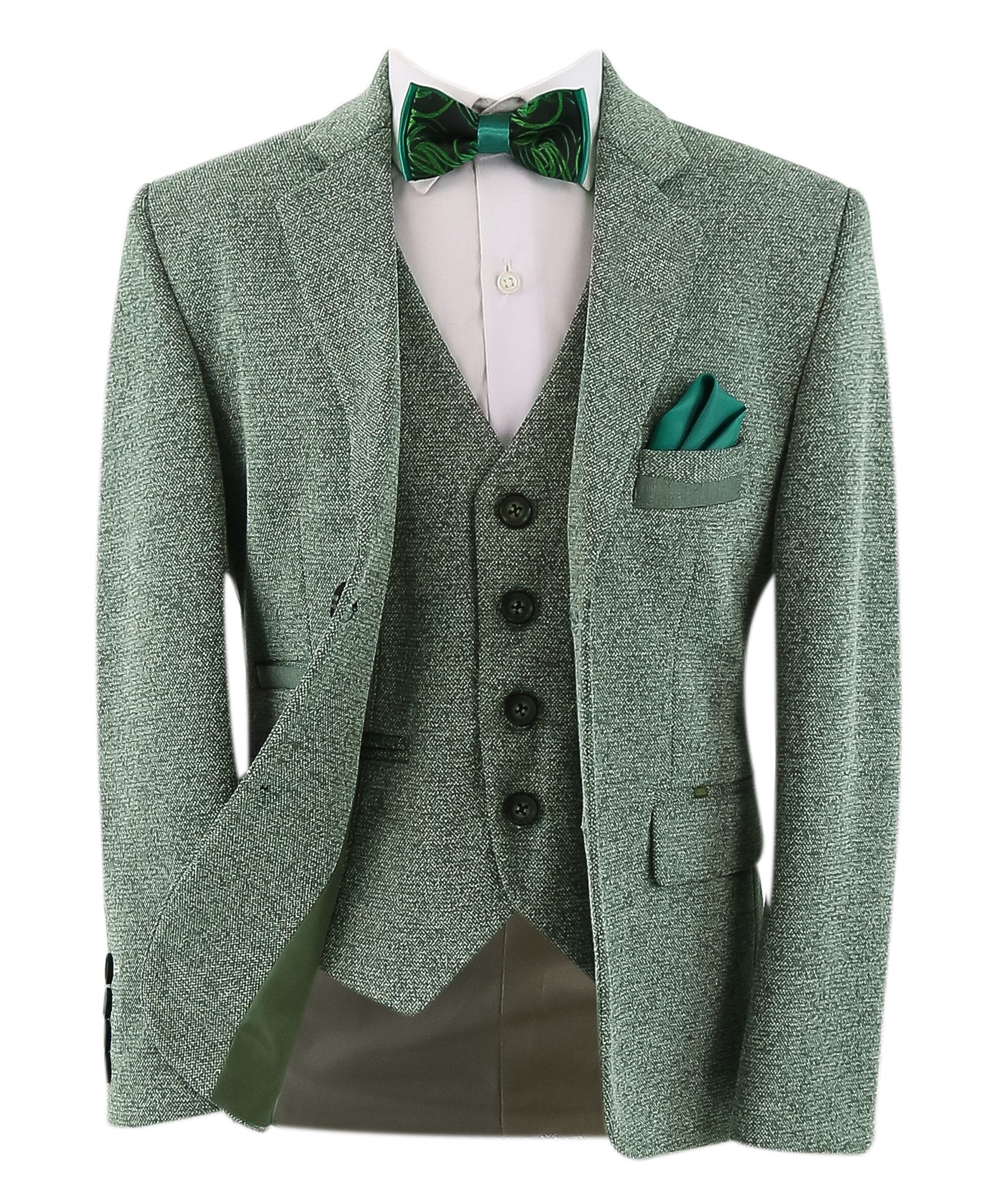 Boys Cotton Slim Fit Blazer and Waistcoat Set - Frank - Green - Image 3