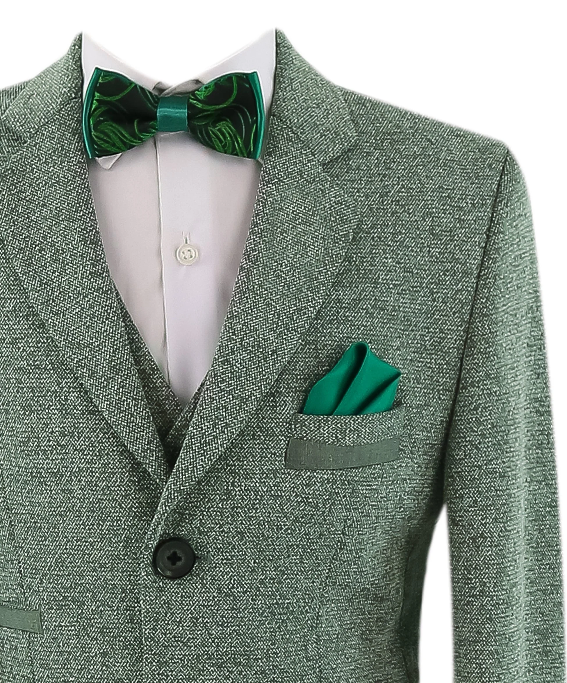 Boys Cotton Slim Fit Blazer and Waistcoat Set - Frank - Green - Image 5