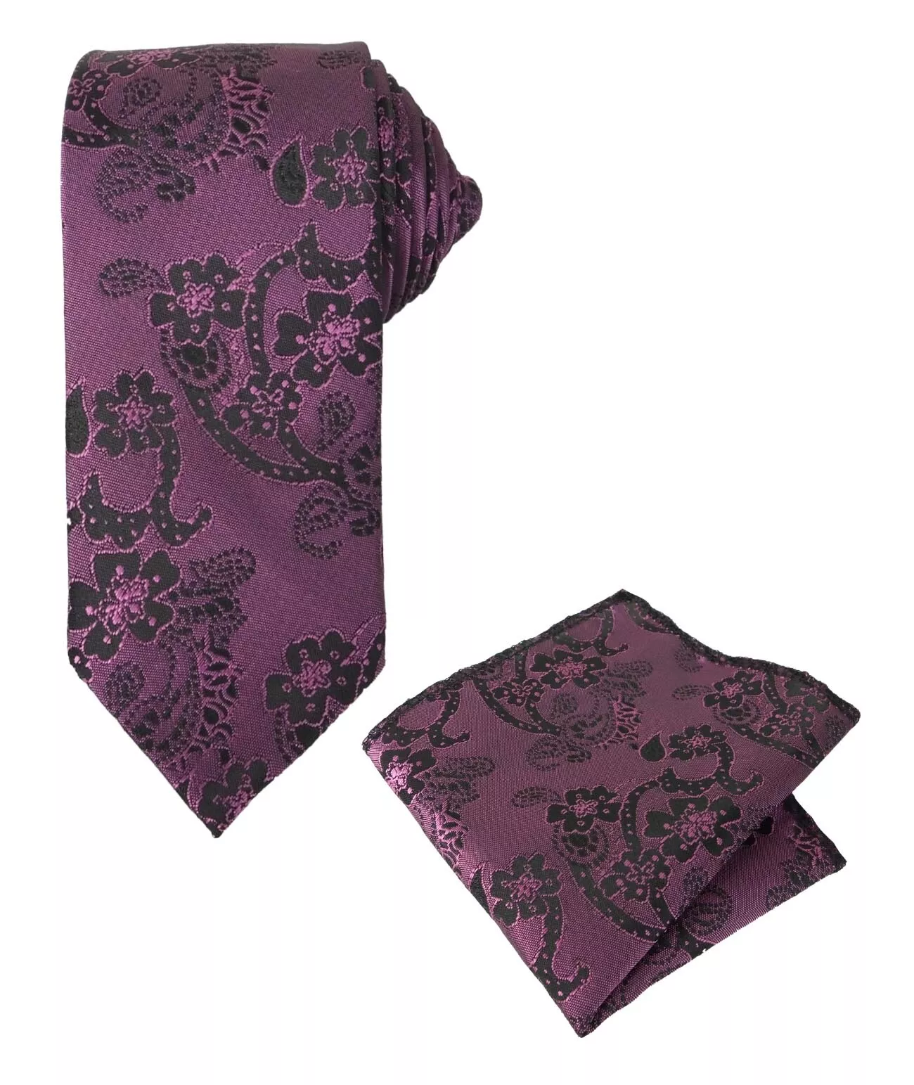 Boys & Men's Paisley Swirls Formal Tie & Hanky Set - Purple - Violet - Image 2