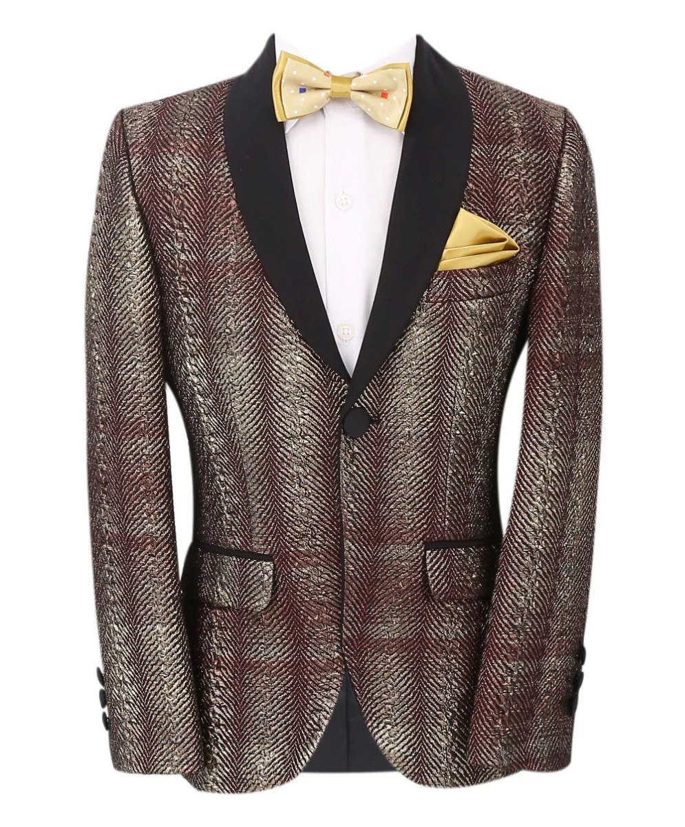Boys Tweed Tuxedo Slim Fit Suit - ROBBIE - Burgundy - Gold - Image 2