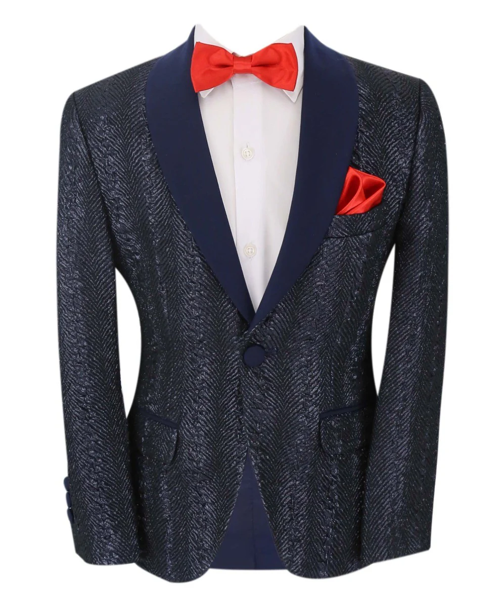 Boys Tweed Tuxedo Slim Fit Suit - ROBBIE - Dark Navy Blue - Image 2