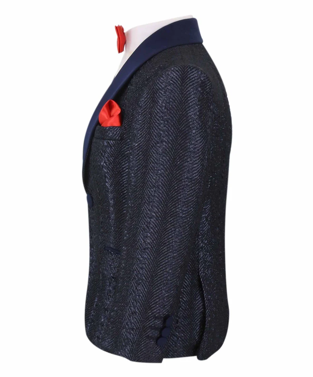 Boys Tweed Tuxedo Slim Fit Suit - ROBBIE - Dark Navy Blue - Image 3