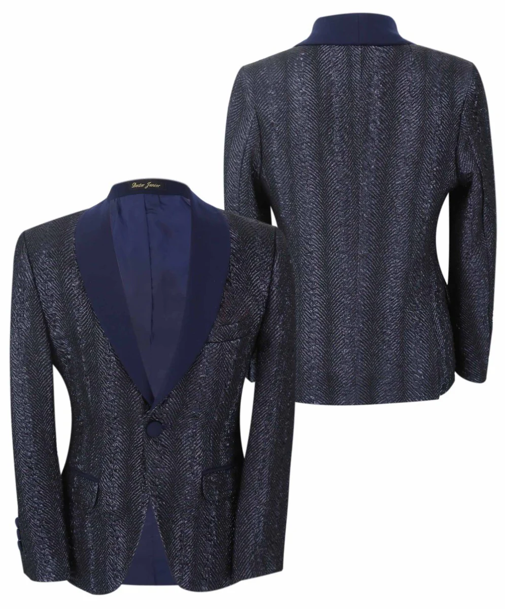 Boys Tweed Tuxedo Slim Fit Suit - ROBBIE - Dark Navy Blue - Image 4