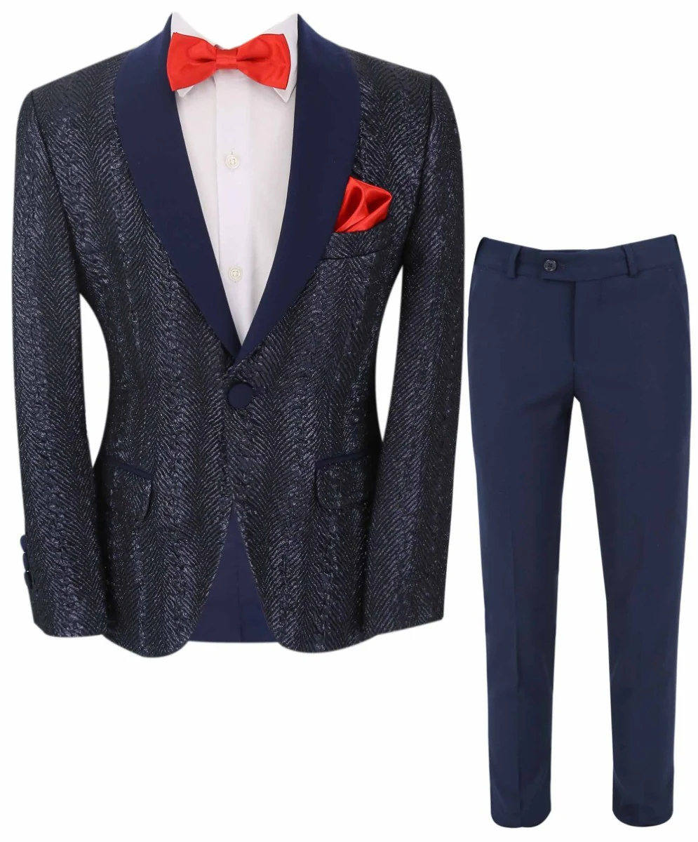 Boys Tweed Tuxedo Slim Fit Suit - ROBBIE - Dark Navy Blue - Image 5