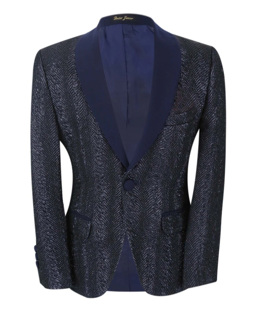 Boys Tweed Tuxedo Slim Fit Suit - ROBBIE - Dark Navy Blue - Image 6