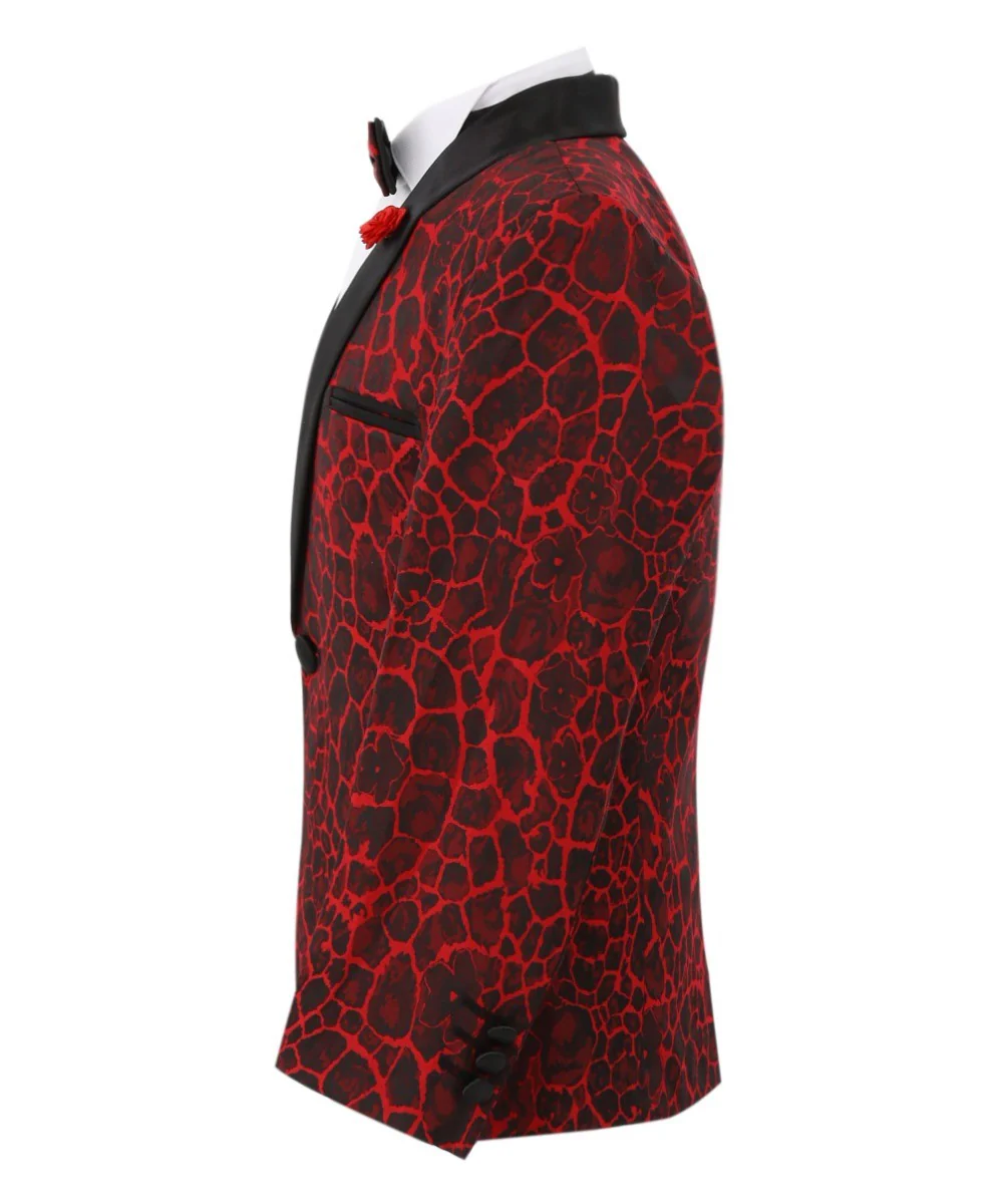 Boys Jacquard Burgundy Tuxedo Suit - Red - Image 6