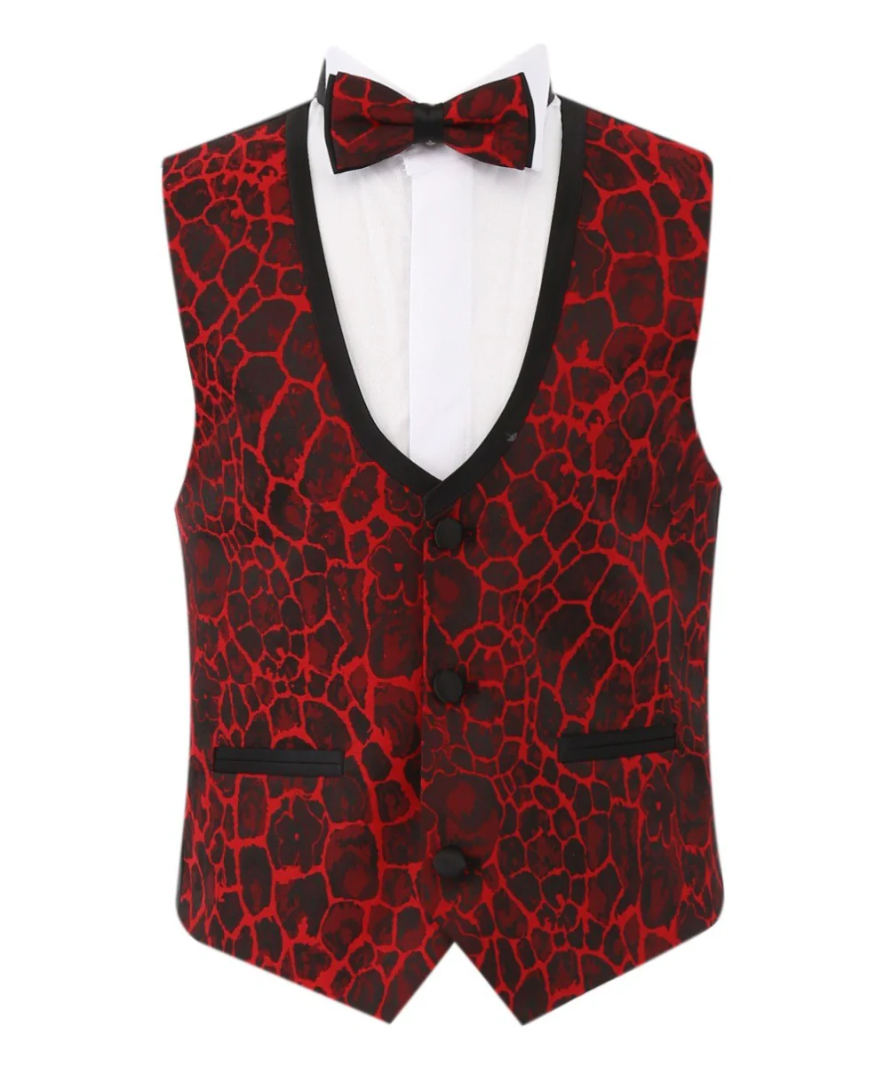 Boys Jacquard Burgundy Tuxedo Suit - Red - Image 9