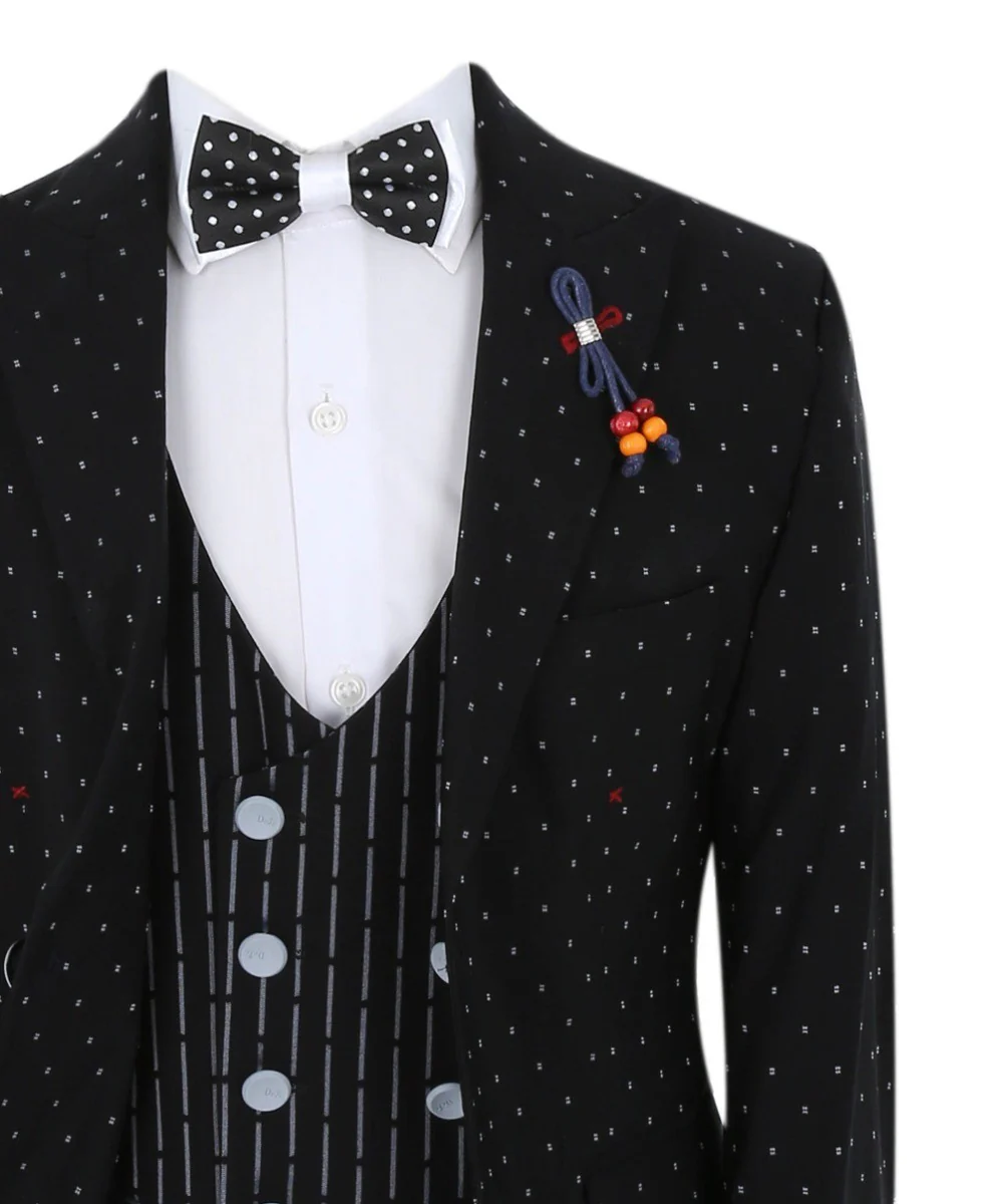 Boys Polka Dot Slim Fit Black Suit - Avagadro - Black - Image 2