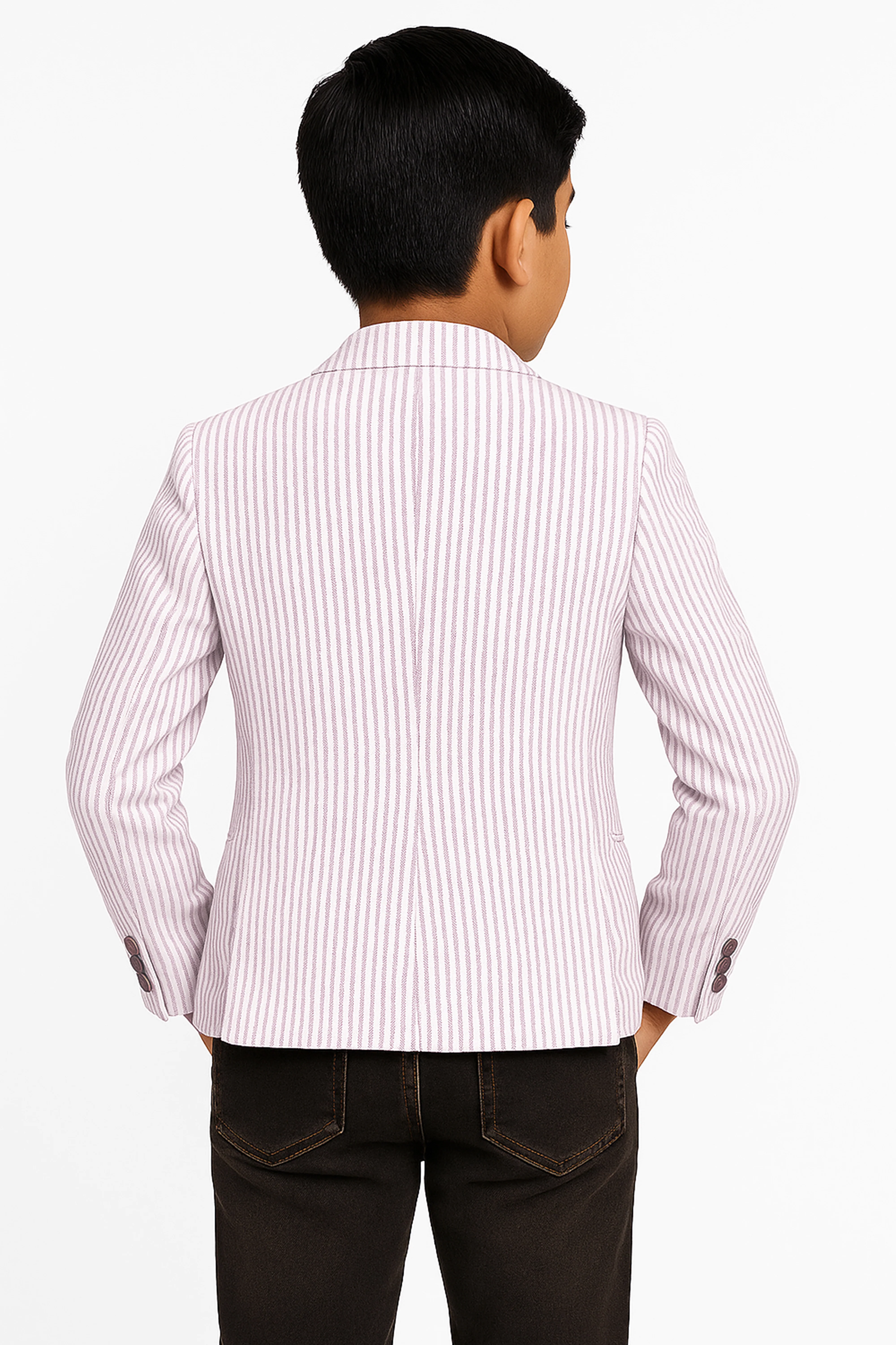Boys Slim Fit Pinstripe Boating Blazer - Burgundy - Image 2