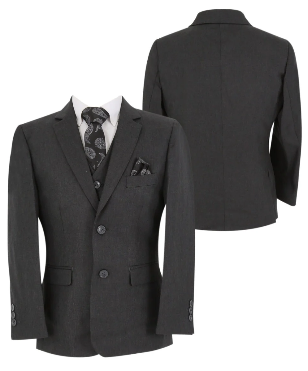Boys Tailored Fit Formal Suit - LANDON - Charcoal Grey - Image 4