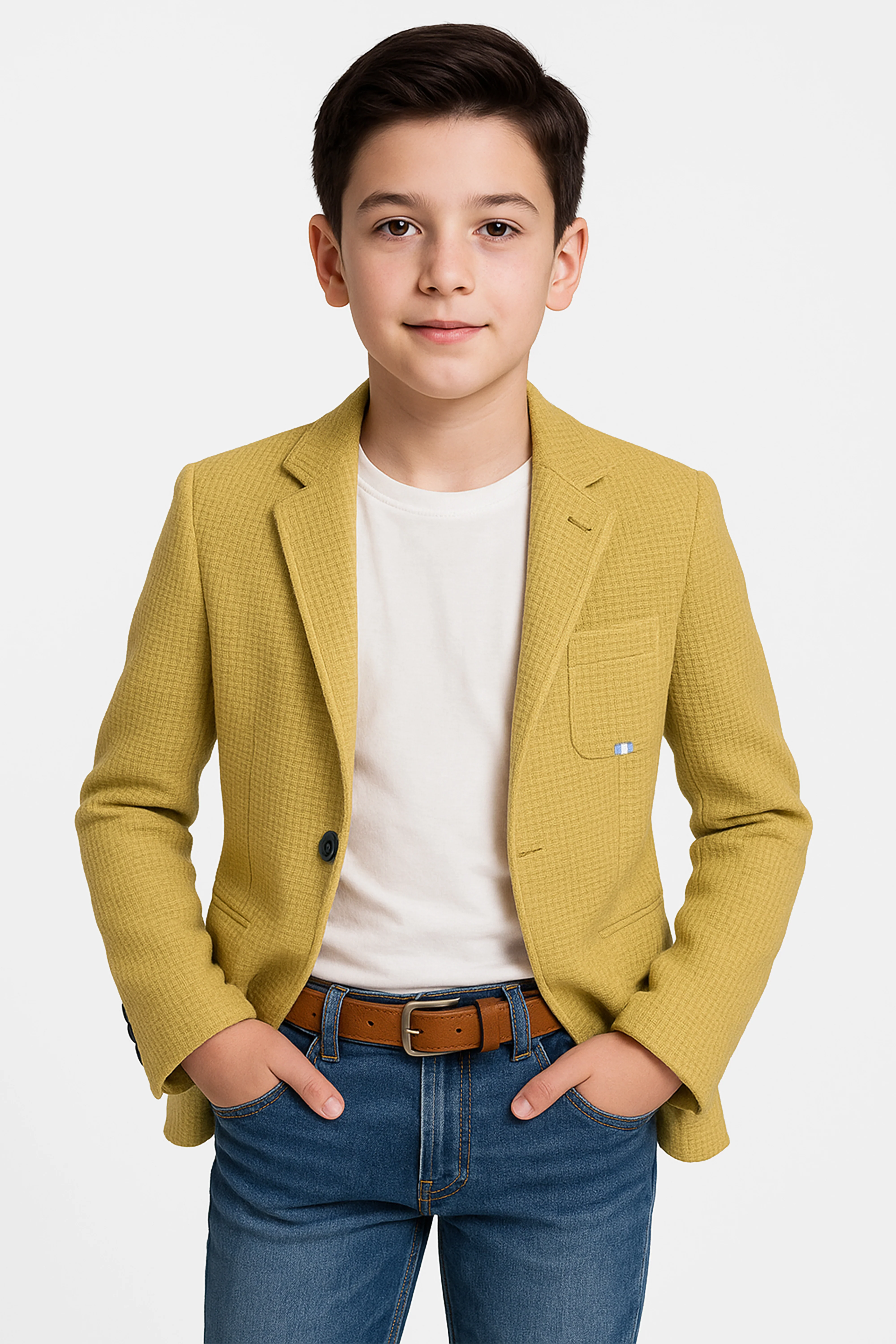 Boys Slim Fit Twill Formal Blazer - TERRY - Mustard