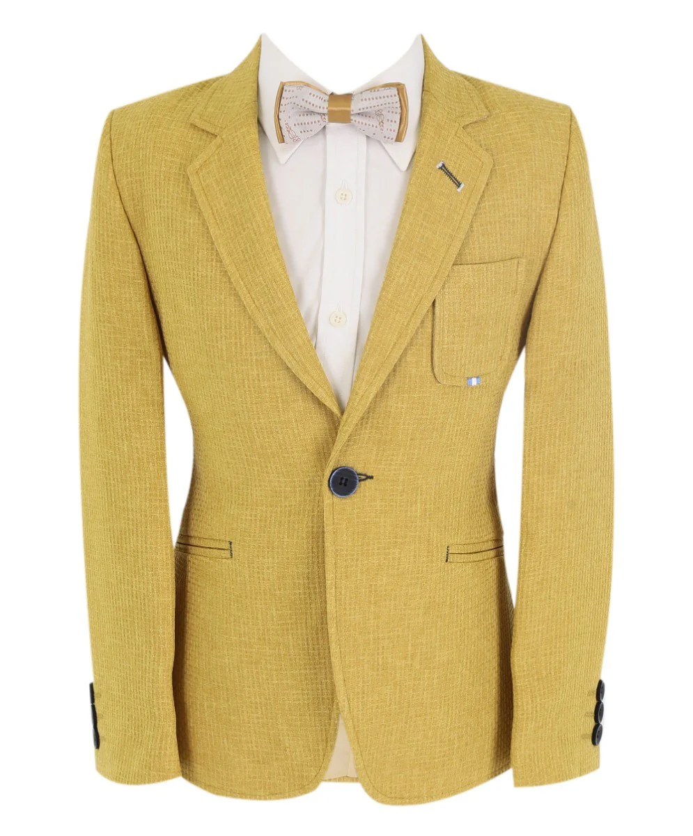 Boys Slim Fit Twill Formal Blazer - TERRY - Mustard - Image 3
