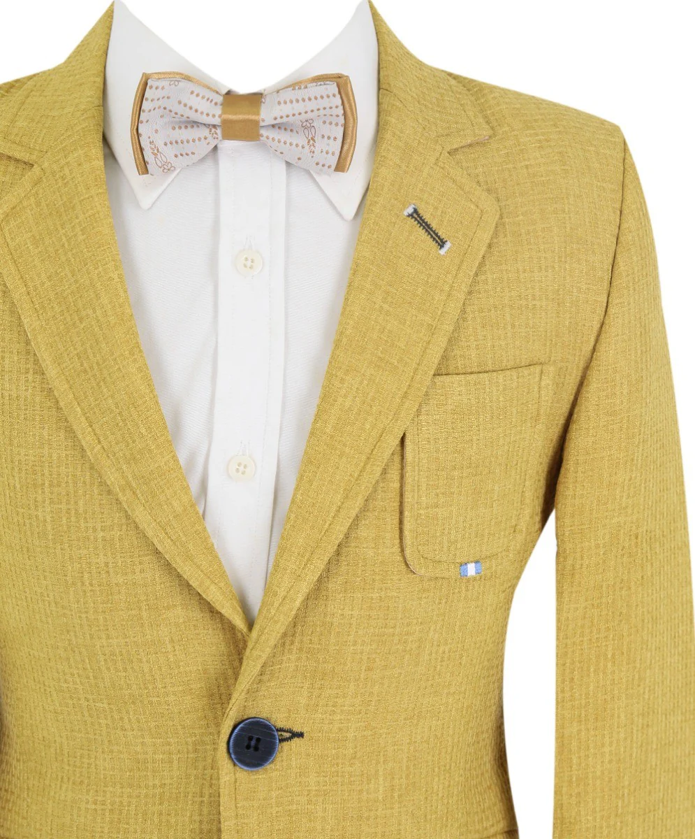 Boys Slim Fit Twill Formal Blazer - TERRY - Mustard - Image 4