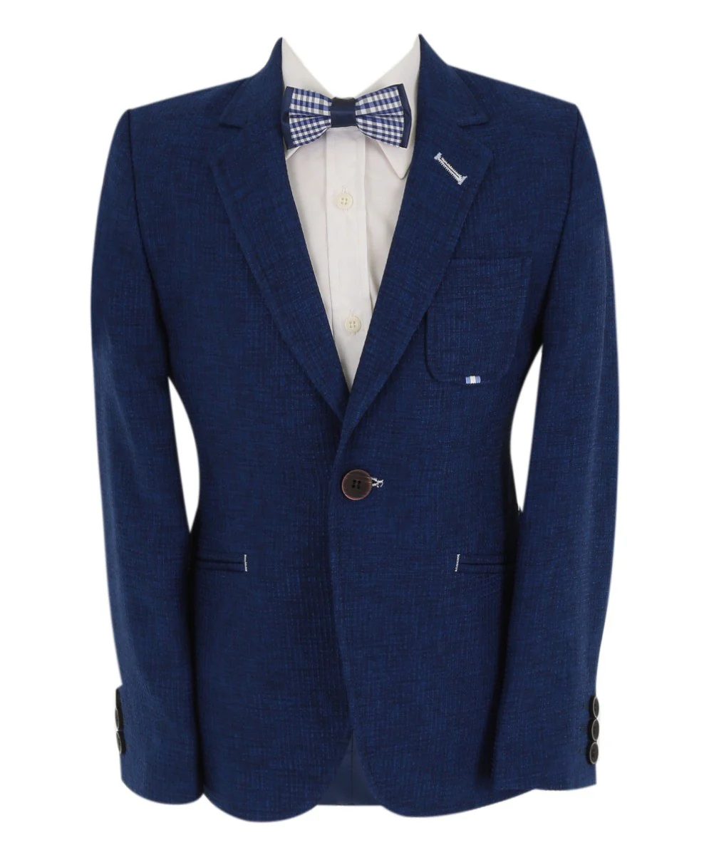 Boys Slim Fit Twill Formal Blazer - TERRY - Navy Blue - Image 3