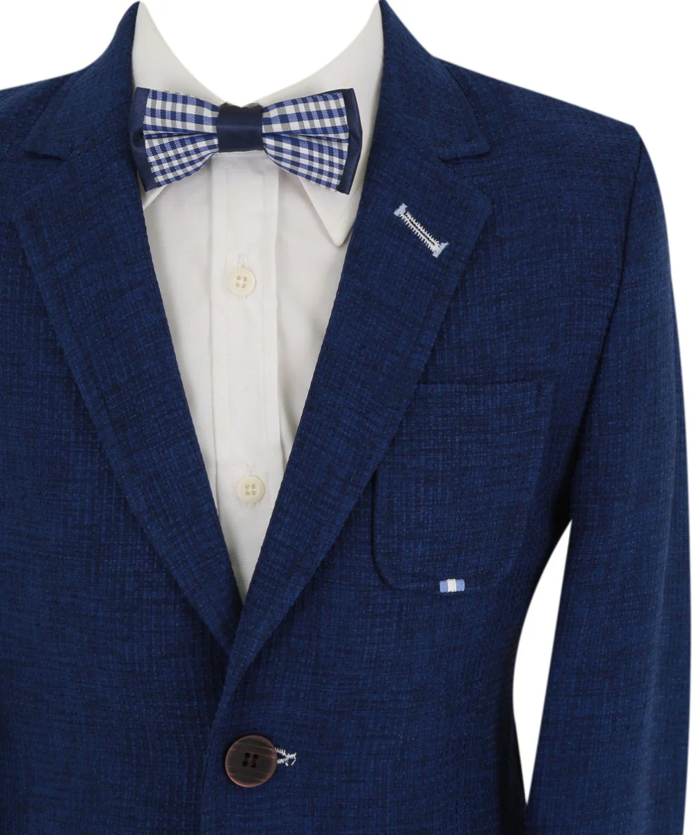Boys Slim Fit Twill Formal Blazer - TERRY - Navy Blue - Image 4