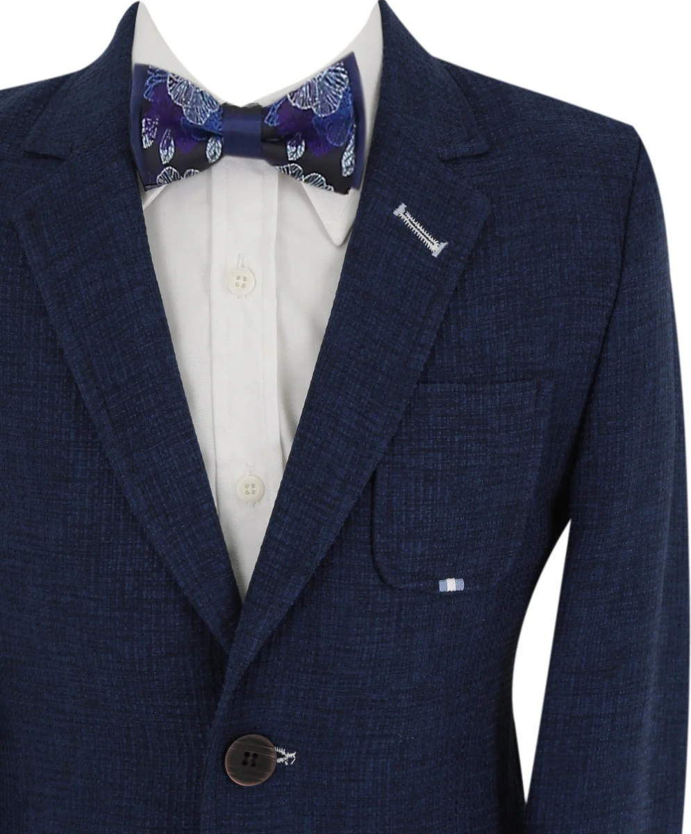 Boys Slim Fit Twill Formal Blazer - TERRY - Royal Blue - Image 4