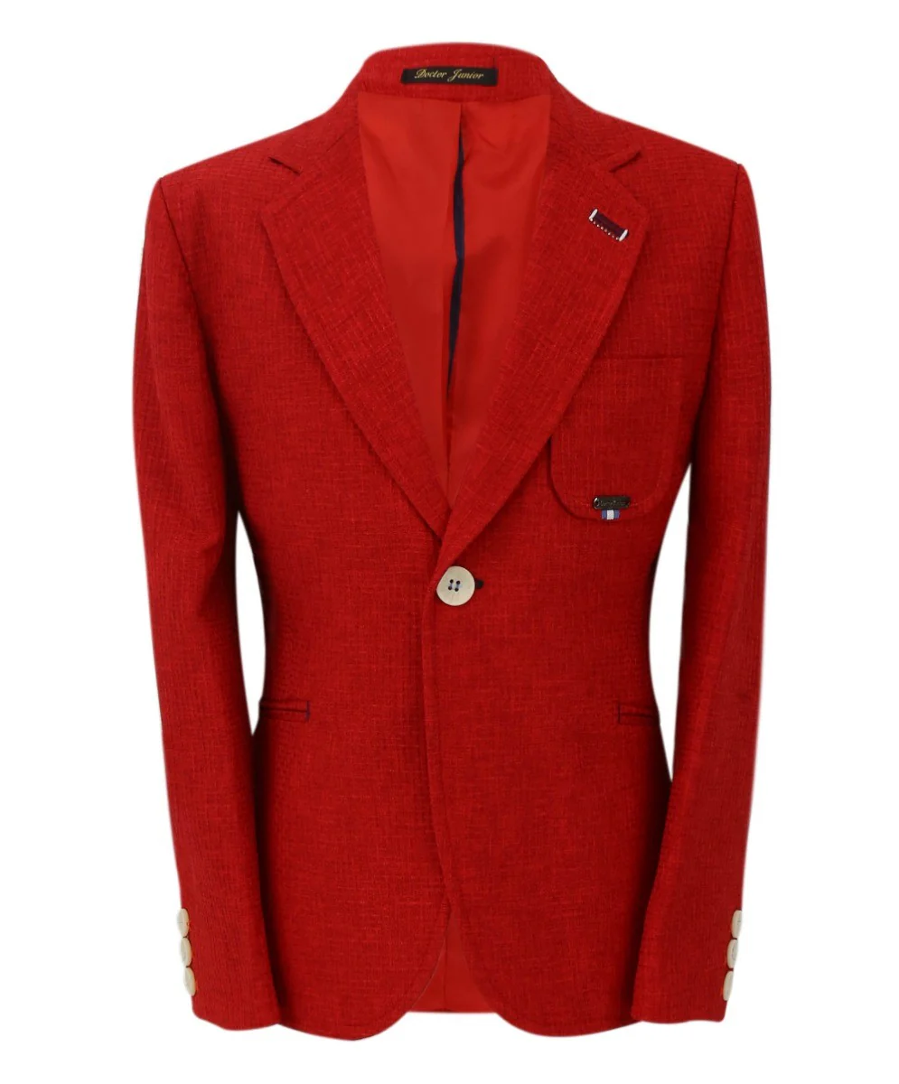 Boys Twill Single Breasted Slim Fit Blazer - TERRY - Red - Image 4