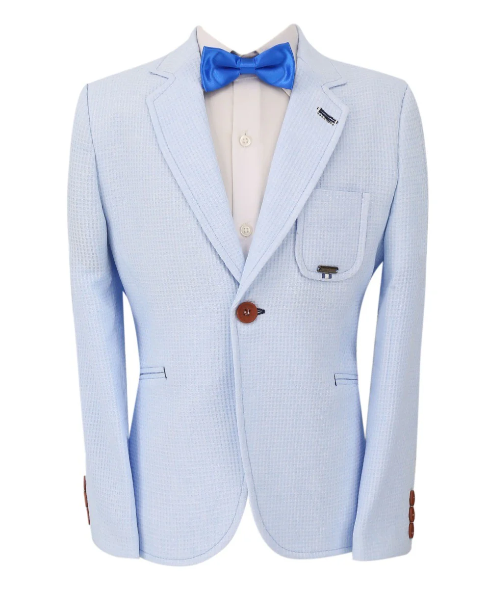Boys Twill Single Breasted Slim Fit Blazer - TERRY - Sky Blue - Image 3
