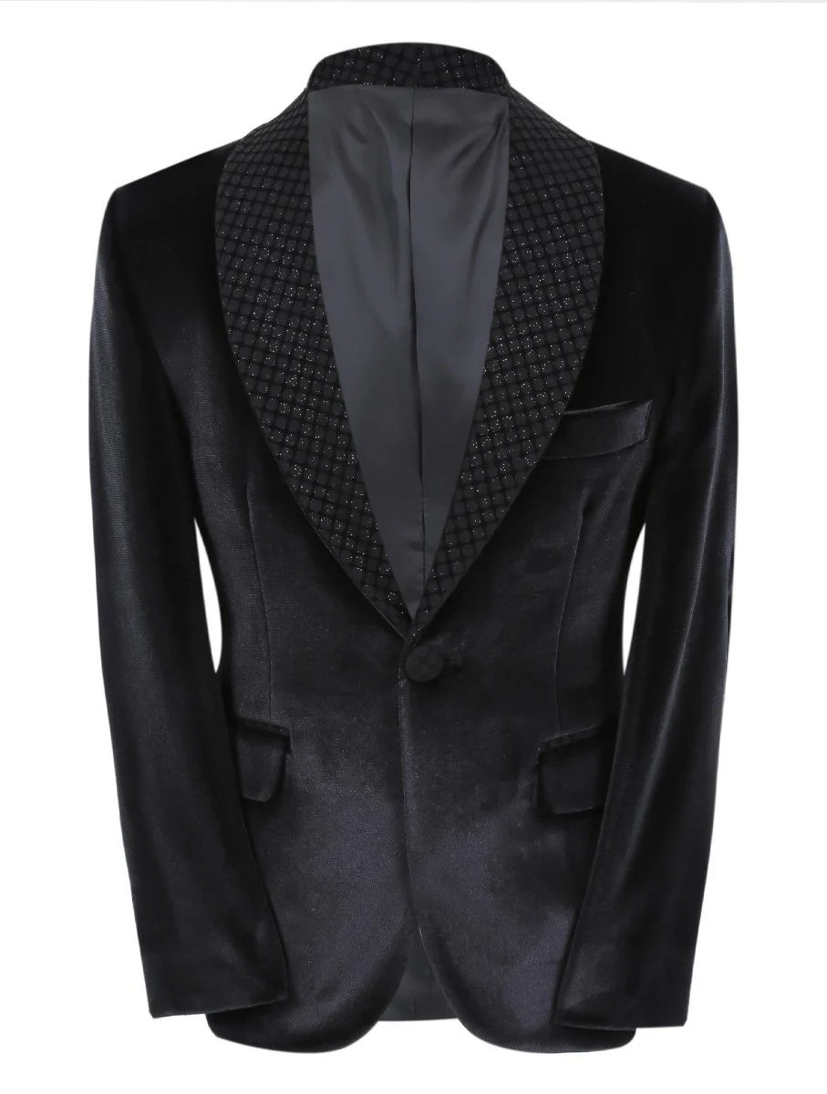 Boys Velvet Slim Fit Tuxedo Dinner Suit - Black - Image 5