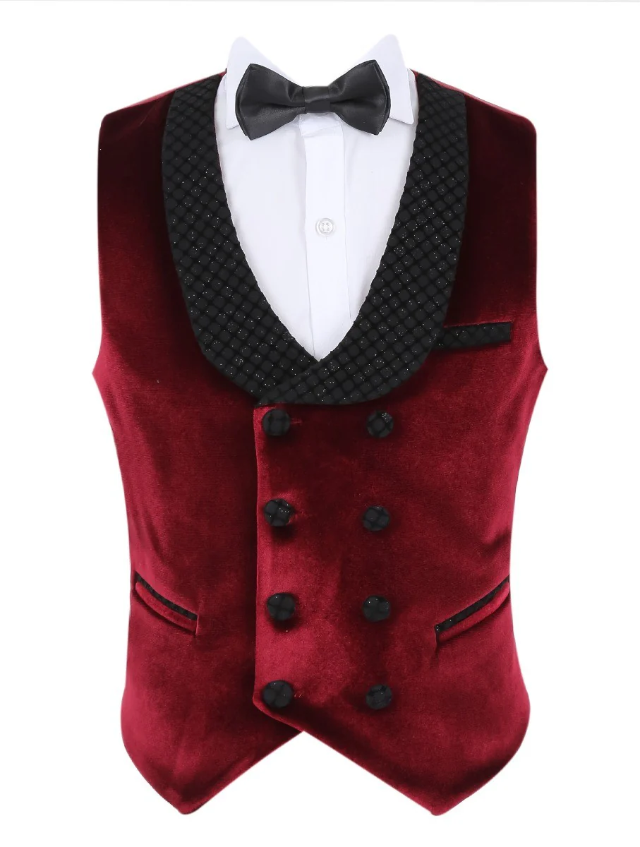 Boys Velvet Slim Fit Tuxedo Dinner Suit - Burgundy - Image 5