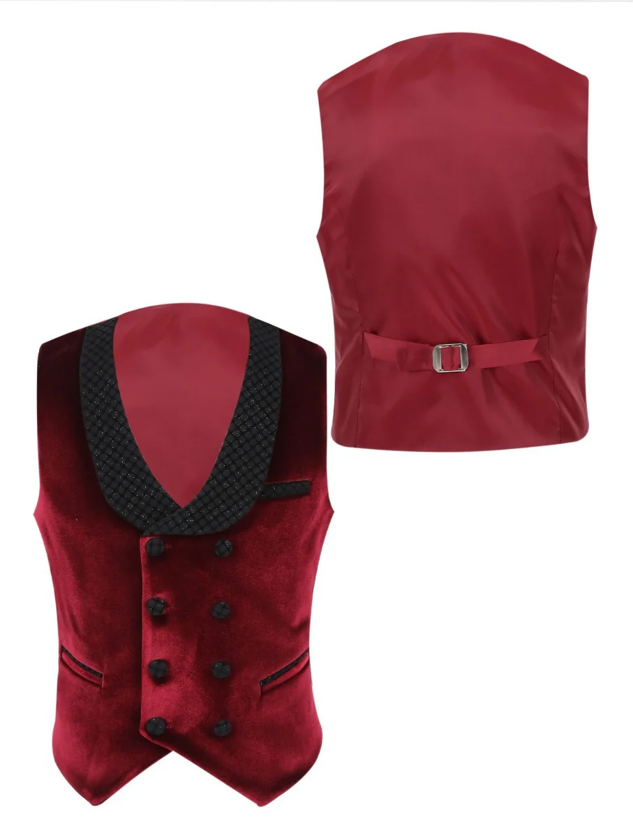 Boys Velvet Slim Fit Tuxedo Dinner Suit - Burgundy - Image 6