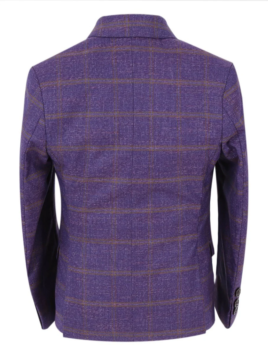Boys Windowpane Check Slim Fit Suit Set - Dark Purple - Image 4