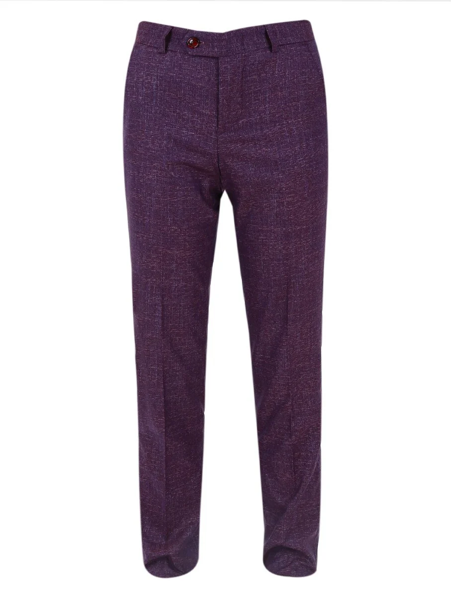 Boys Windowpane Check Slim Fit Suit Set - Dark Purple - Image 7