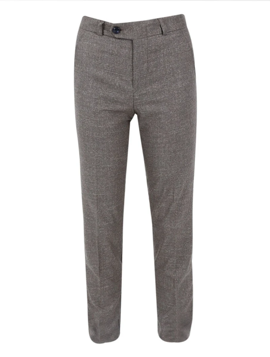 Boys Windowpane Check Slim Fit Suit Set - Light Brown - Image 7
