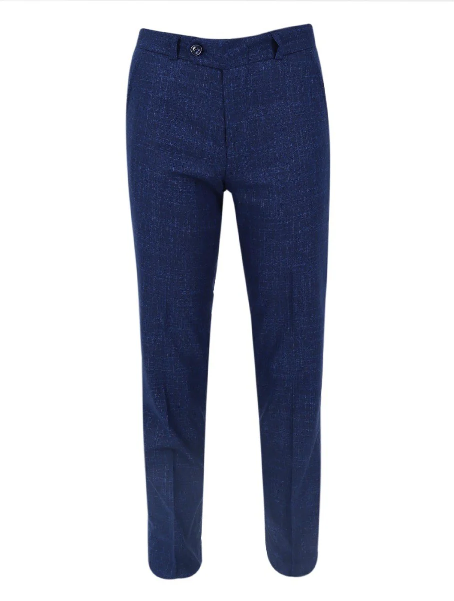 Boys Windowpane Check Slim Fit Suit Set - Navy Blue - Image 7