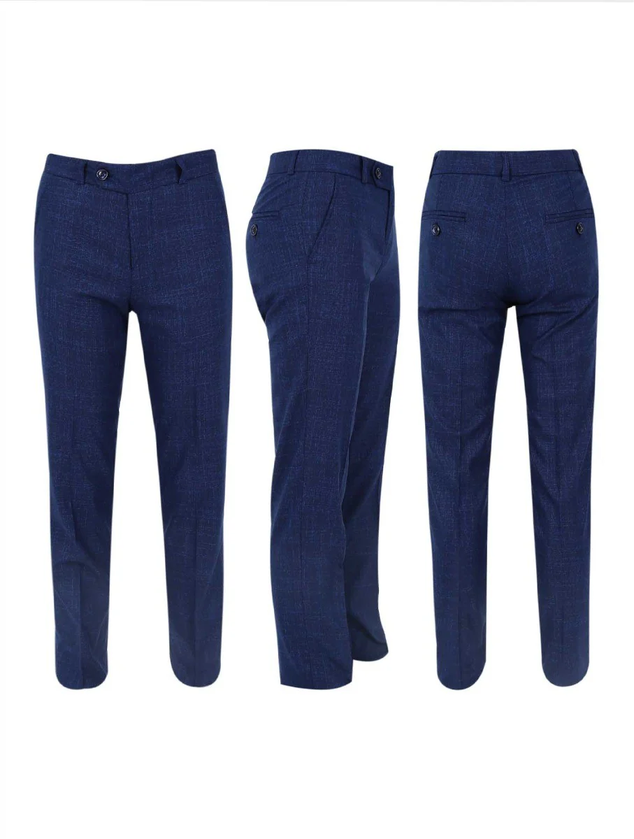 Boys Windowpane Check Slim Fit Suit Set - Navy Blue - Image 8