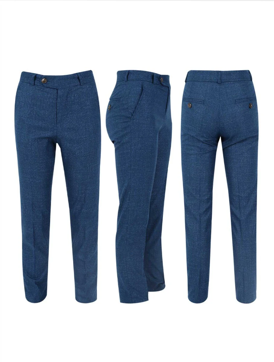 Boys Windowpane Check Slim Fit Suit Set - Petrol Blue - Image 7